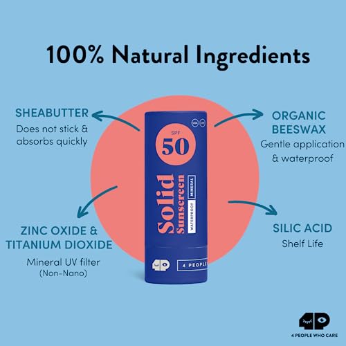Organic Sun Cream Face SPF 50 - "Nose White" - Solid, Waterproof, Mineral, No Chemicals - Surf Sun Stick with Zinc for Children and Adults - Cert