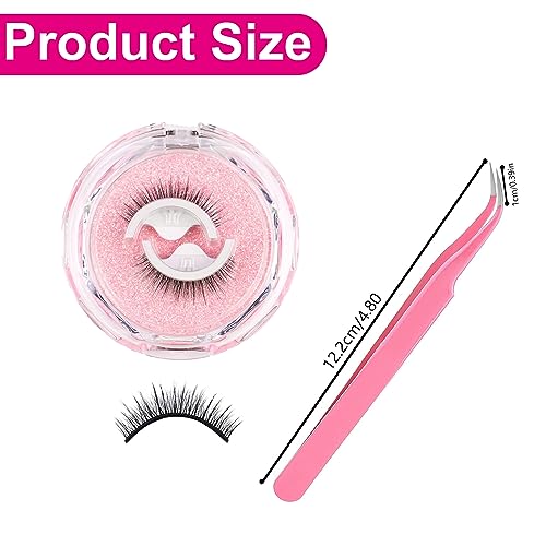 Reusable Adhesive Eyelashes,2 Pairs Self Adhesive Eyelashes and A Pink Lash Tweezer Reusable False Eyelashes Pre Glued Eyelashes Self Stick Lashe