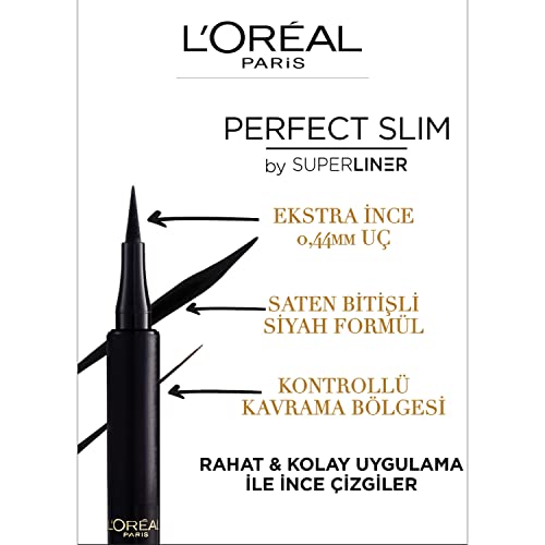 L'Oréal Paris Eyeliner with precise felt tip for the perfect eyeliner and irresistible eye make-up, super liner, perfect slim, no. 1 intense blac