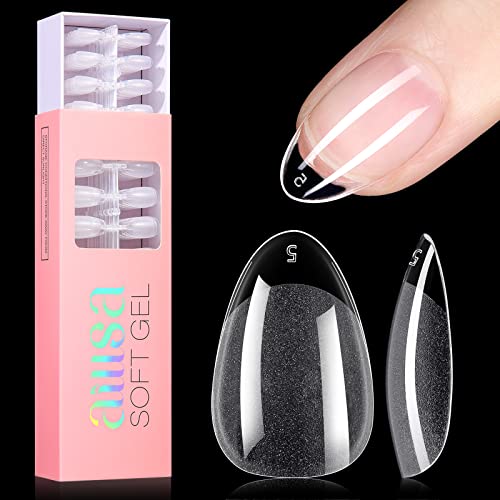 AILLSA Square Nail Tips - Half Matte Full Cover Nail Tips No Filed, 360Pcs Fake False Soft Gel Short Nail Tips Pre-shaped Acrylic Clear Gelly Tip