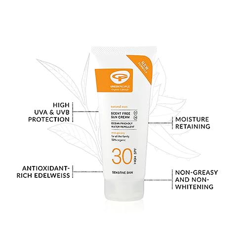 Green People Scent Free Sun Cream SPF30 200ml | Natural, Organic Sunscreen | Eczema Friendly, Sensitive Skin, Prickly Heat | Non Comedogenic, Non