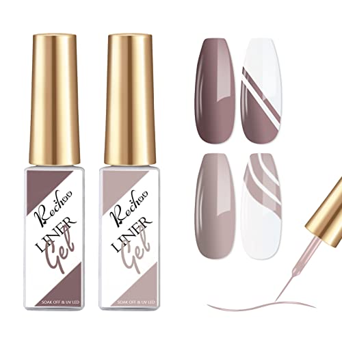 Rechoo Liner Nail Gel Polish-10ML*2 Gold & Silver Glitter Gel Nail Polish for Fineliner Nail Art, French Manicure Nail Polish, UV Shellac Color G