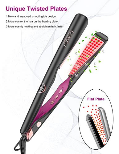 LANDOT Hair Straighteners and Curlers 2 in 1, Twist Flat Curling Iron Pro Multi-Styler for Curl/Wave/Straighten Hair