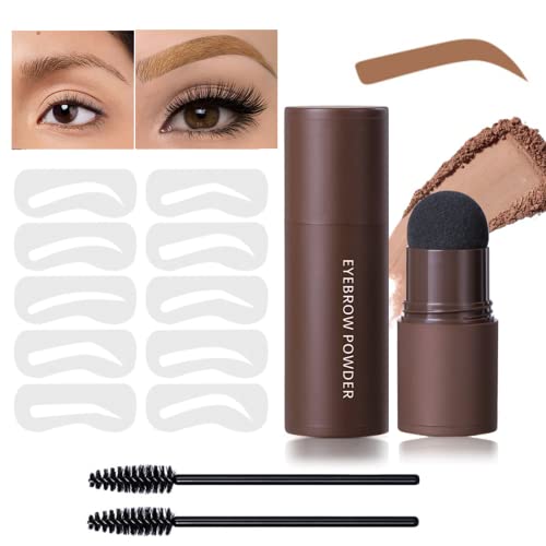 Eyebrow Stencil Kit - Eyebrow Stamp Stencil Kit - 3 in 1 Hairline Shadow Powder with 10 Styles Reusable Eyebrow Stencils, 2 Eyebrow Pen Brushes (
