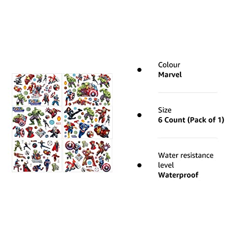 Marvel Temporary Tattoo Set, 6 Sheets Avenger Fake Waterproof Temporary Tattoos Sticker for Boy Girl Teens Birthday Party Bags Fillers Favors Sup