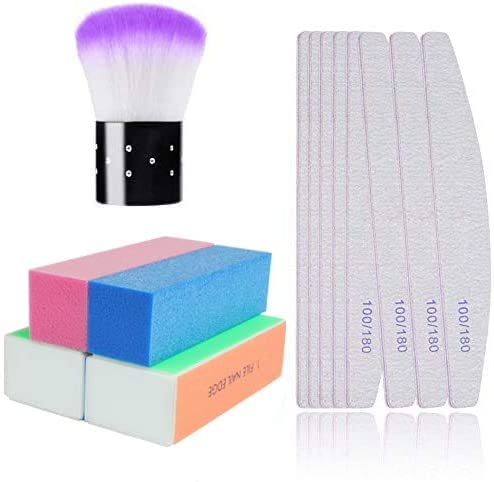 Nail File Set, 13 Pack Nail Files Buffers Nail Brush Professional Nail Files Block 100/180 Grit Double Sided Emery Board Manicure Set for Nail Tr
