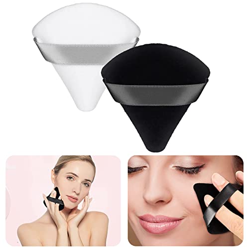Powder Puff Makeup Puff Triangle Powder Puff Soft Powder Sponge Reusable Makeup Triangle Sponges with Strap (Black and White) (1 black + 1 white)