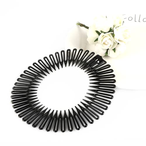 Comb Headband 4 Pieces Full Circular Stretch Comb Headband Flexible Zig Zag Headband Flexi Comb Headband Zigzag Hairband Plastic 90s Headband Zig