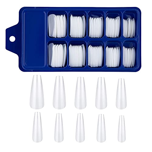 SAVITA 100Pcs Extra Long Press on Nails Acrylic Artificial Fake Nails Coffin Long Ballerina Full Cover False Nails for Nail Art, Nail Salon Suppl