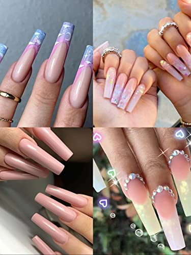 500Pcs XXL Extra Long Nail Tips, No C Curve Clear Square False Nails Professional Set,10 Sizes Ballerina Shaped Straight Fake Nails,Half Cover Pr