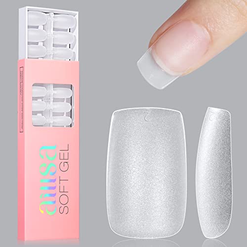 AILLSA Square Nail Tips - Half Matte Full Cover Nail Tips No Filed, 360Pcs Fake False Soft Gel Short Nail Tips Pre-shaped Acrylic Clear Gelly Tip
