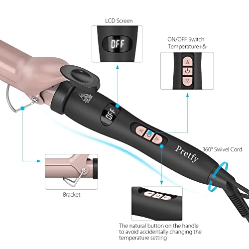 Pretfy Automatic Hair Curler, 1.25" Curling Tongs, 32mm Curling Iron Wand of Ceramic Tourmaline LCD Display 60-220 Adjustable Temper, 30s Quick H