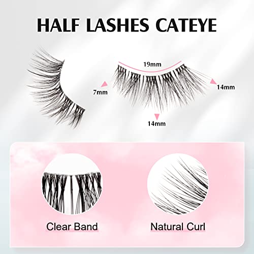 Parriparri Eyelashes with Clear Band Half Lashes Natural Look 10 Pairs Volume Cat Eye Lashes Fluffy Wispy Demi False Eylashes Corner Fake Lashes