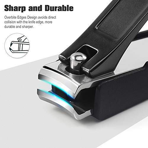 FERYES Nail Clippers with Catcher 2 PCS Set, No Splash Fingernail Clipper and Toenail Clipper, Stainless Steel Heavy Duty Nail Cutters For Men &