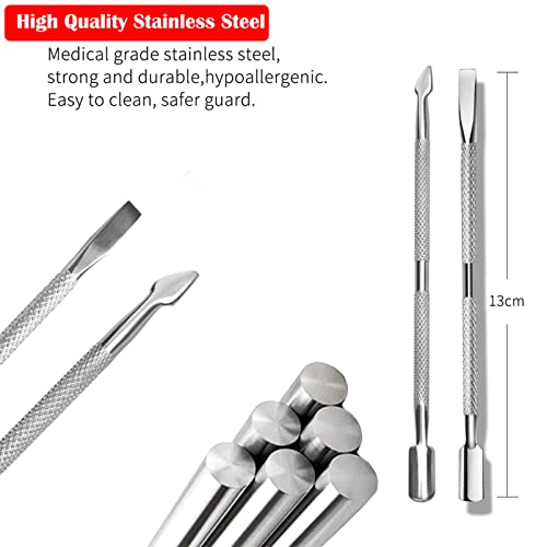 Cuticle Pusher Tool Kit, 2 Pack Stainless Steel Nail Cuticle Cleaner Tool Dual Head UV Gel Nail Polish Remover Tool Nail Art Cuticle Trimmer for
