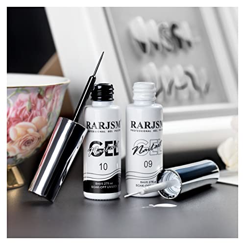 RARJSM Nail Art Gel Liner White Art Gel Liner Polish Black Gel Nail Polish Liner 2PCS Set Soak off Nail Art Striper Polish Curing Requires 8ml Bu