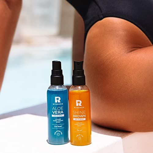 BYROKKO Aloe Vera 2-Phase Soothing & Cooling Mist with Hyaluronic acid & 2-Phase Shine Brown Tanning Spray Oil with Hyaluronic acid | for Sunbath