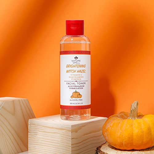 Nature Spell Witch Hazel Brightening Facial Toner with Vitamin C, Pumpkin Seeds, Aloe Vera & Rose Water, Alcohol Free Formulation, for All Skin T