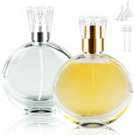 BOOHO 2Pcs 30/50ml Empty Glass Perfume Atomiser, 2 colors Clear Glass Atomiser Spray Bottles, Round Refillable Spray Perfume Bottles Fine Mist Co