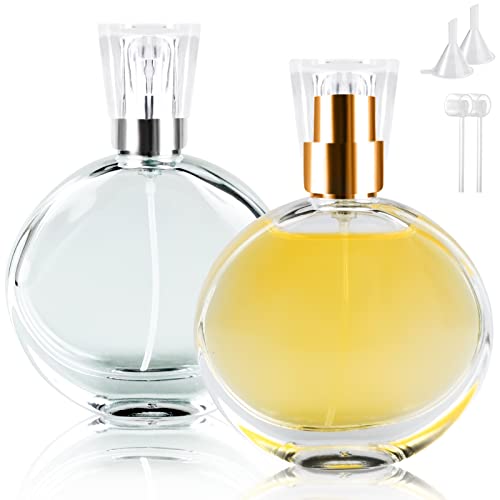 BOOHO 2Pcs 30/50ml Empty Glass Perfume Atomiser, 2 colors Clear Glass Atomiser Spray Bottles, Round Refillable Spray Perfume Bottles Fine Mist Co