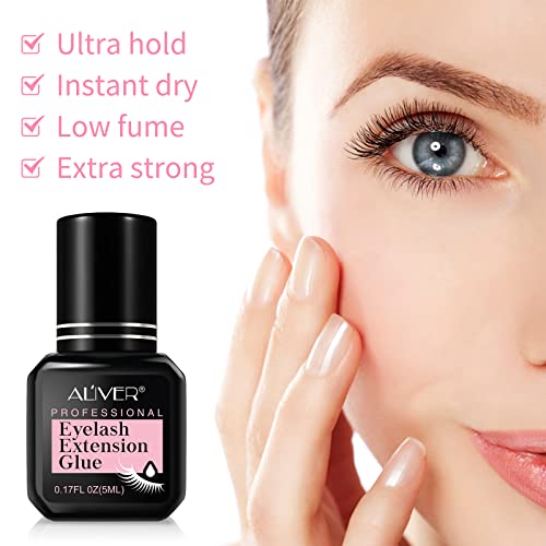 Eyelash Extension Glue,Extra Strong Professional Lash Glue Drys in 1-2s with 6-7 Week Retention by Existing Beauty Lashes,Black Adhesive for Semi
