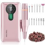ENGERWALL Professional Rechargeable 35000 RPM Nail Drill, 20+ Hours Battery Life Portable Electric Nail File Kit with 13 Bits & 56 Sanding Bands