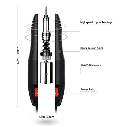 DiiDa Professional Electric Manicure Drill Set Acrylic Nail Gel Polish Remover Electric Nail Files Pedicure Kit with [100pcs Sand Rings+1 Powder