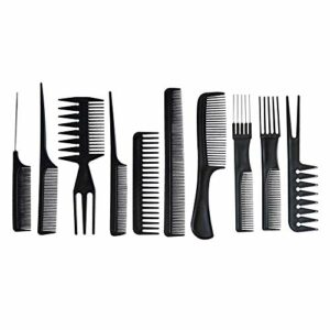 10PCS Black Hair Comb Set Professional Salon Hairdressing Styling Comb Set Multifunction Anti-Static Barbers Brush Combs Set for Women Men Kids