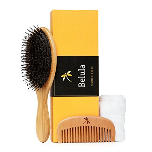 Premium Boar Bristle Hair Brush for Thick Hair Set. Hairbrush for Women With Thick, Long or Curly Hair. Restores Hair's Shine and Health. Comb, T