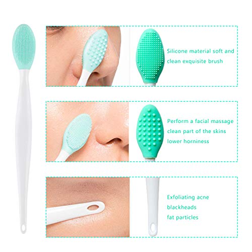 OBSCYON 4 Pcs Manual Silicone Face Scrubber Facial Cleansing Brush,1 Pcs Silicone Exfoliating Lip Brush Nose Cleaning Brush and 1 Pcs Face Mask B