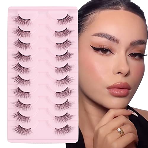 Glowingwin Half Lashes with clear band Fake Lashes Cat Eye Lashes Natural Look False Eyelashes 10 Pairs Corner Lashes 3/4 Lashes Handmade Transpa