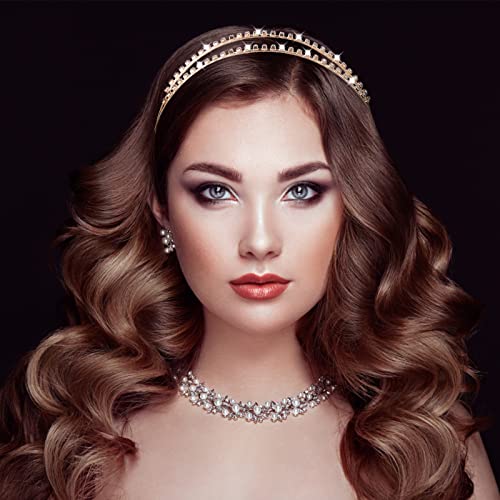 Sibba 2 Pack Double-layer Rhinestone Hair Hoop Headband Metal Hair band Shiny Crystal Headbands for Princess Wedding Bridal Headpieces(Gold+Silve