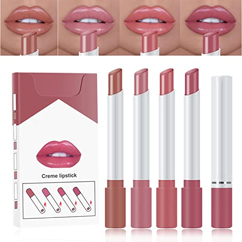 Plumping Lip Gloss Set,Lipstick Sets 4 Pcs High Pigmented Nude Cigarette Lipgloss, Long Lasting Waterproof Shimmer Liquid Lipsticks,Makeup Sets F