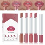 Plumping Lip Gloss Set,Lipstick Sets 4 Pcs High Pigmented Nude Cigarette Lipgloss, Long Lasting Waterproof Shimmer Liquid Lipsticks,Makeup Sets F