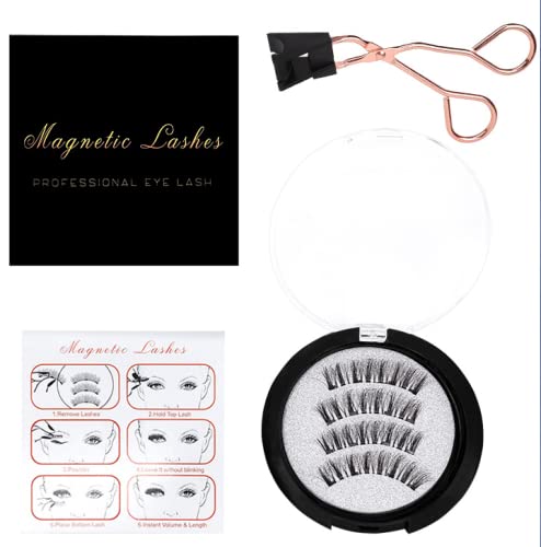 Magnetic Eyelashes Clips Set, 4 pcs Soft Magnetic False Eyelashes with Eyelashes Clips - Magnetic Lash Applicator Tool - for Women, Easy to Wear