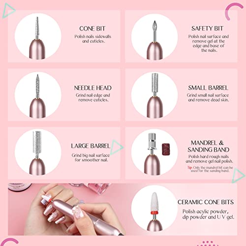 Saviland Electric Nail Drill - Electric Nail Files【Adjustable Speed】Nail Drill【Low Noise&Heat】Portable Nail Files , 20000 RPM with 7PCS Nail Dril