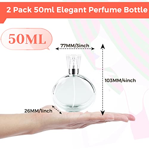 BOOHO 2Pcs 30/50ml Empty Glass Perfume Atomiser, 2 colors Clear Glass Atomiser Spray Bottles, Round Refillable Spray Perfume Bottles Fine Mist Co