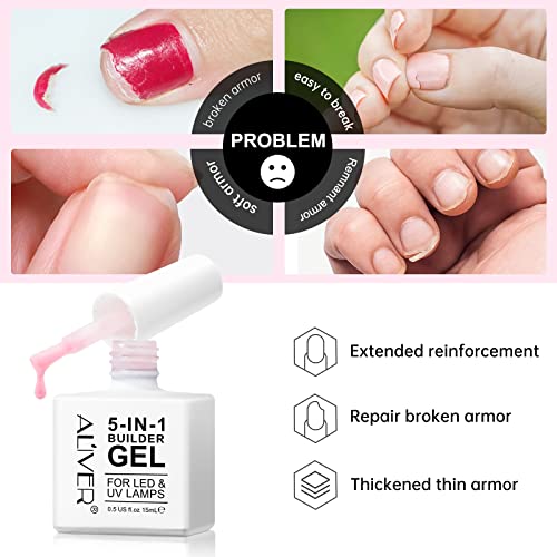 Builder Gel, 5 in 1 Nail Builder Gel, Builder Gel and Base Gel Strengthener Gel Clear Builder Gel Color in a Bottle 15ml, For Nail Art Decoration