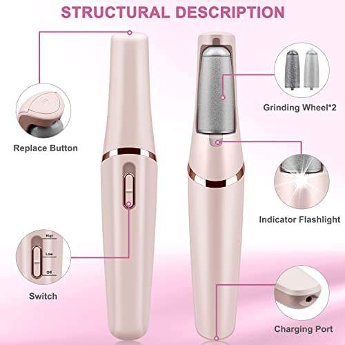 AirOpen Electric Foot File for Hard Skin, USB Rechargeable Pedicure Callus Remover with 2 Rollers and Storage Bag, Quick, Safe and Effective Foot