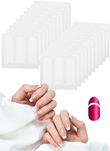 French Nail Stickers 960Pcs | 20 Sheets French Manicure Stickers, French Tip Stickers Self-Adhesive, Moon Shape French Manicure Nail Stickers | D