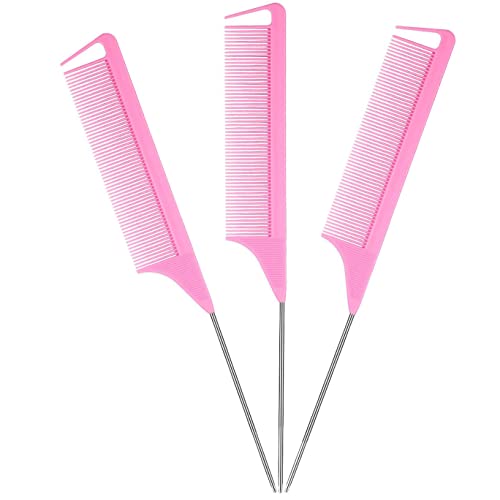 BOORIKA Hair Comb, Rat Tail Comb 100% Anti-static, Heat resistant, Lightweight, Durable Pin Comb with anti-skid paddle for All Hair Types (Hair C