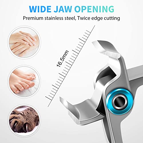 Large Nail Clippers Set for Thick Nails - 16.5mm Wide Jaw Opening Toenail Cutter with Nail File - Heavy Duty Stainless Steel Fingernail Clipper f