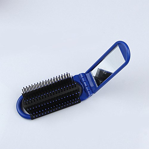 Portable Travel Folding Hair Brush With Mirror Compact Size Comb Outdoor Camping Travel Hair Styling Tools(Blue)