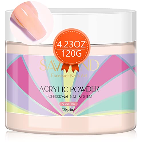 Saviland 120g Nudes Acrylic Powder - 4.23oz Acrylic Nail Powder for Acrylic Nails Extension French Nails No Need Nail Lamp Professional Salon Qua