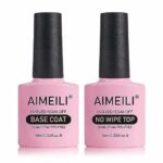 AIMEILI No Wipe Top Coat and Base Coat Gel Nail Polish Set, Shine Finish and Long Lasting, UV LED Soak Off Gel Nail Lacquer Gel Nail Polish Varni