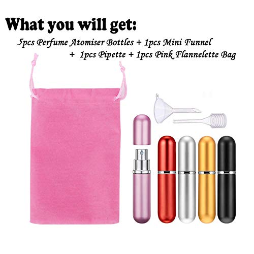 Perfume Atomiser Bottles, Scoolr 5 Pieces Perfume Atomisers Refillable Perfume Atomizer Mini Perfume Bottles Travel Fragrance Empty Spray Bottle