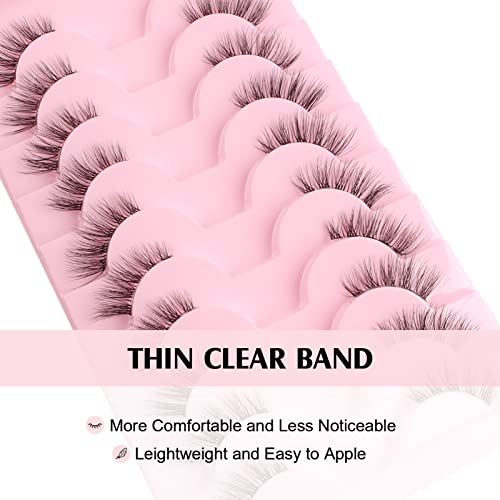 Parriparri Eyelashes with Clear Band Half Lashes Natural Look 10 Pairs Volume Cat Eye Lashes Fluffy Wispy Demi False Eylashes Corner Fake Lashes