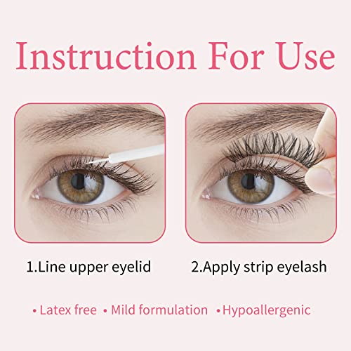 PURELEOR Clear Lash Glue Waterproof Latex Free Eyelash Glue for Sensitive Eye Strong Hold False Eyelashes Adhesive Strip Lashes Fast Drying Lash