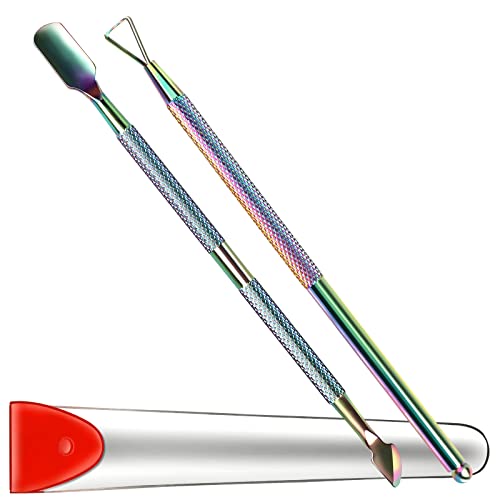 FANDAMEI Nail Gel Polish Remover Tool - Cuticle Pusher + Cuticle Peeler, Double-ended Nail Pusher Spoon Tool and Triangle Cuticle Peeler Scraper