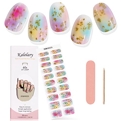 Kalolary Gel Nail Polish Strips, Semi Cured Nail Gel Art Sticker Waterproof Full Nail Wraps Decal Sets with Nail File and Stick for Women Girls N